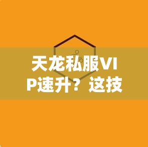 天龙私服VIP速升？这技巧你真懂吗？